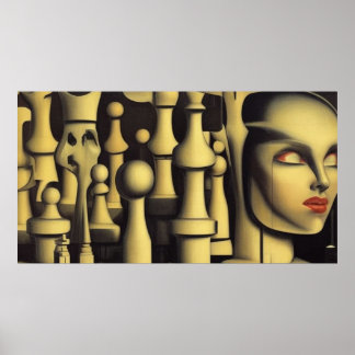 A modern surreal abstract chess figures poster