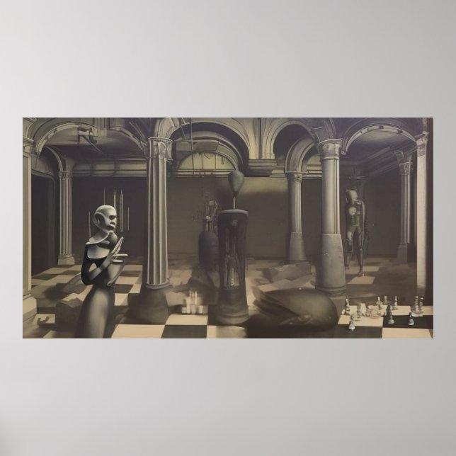 A modern surreal abstract chessboard figures mono poster (Front)