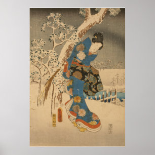 A modern version of the Tale of Genji in snow scen Poster