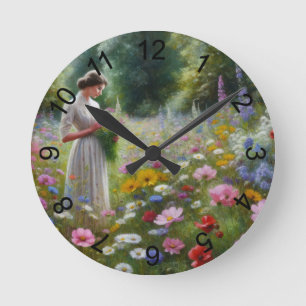A Moment in a Meadow Round Clock
