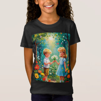 A Moment of Joy: A Boy and Girl in a Magical Garde T-Shirt