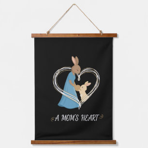 A Mom's Heart Cute Mother & Baby Bunny Illustrat Hanging Tapestry