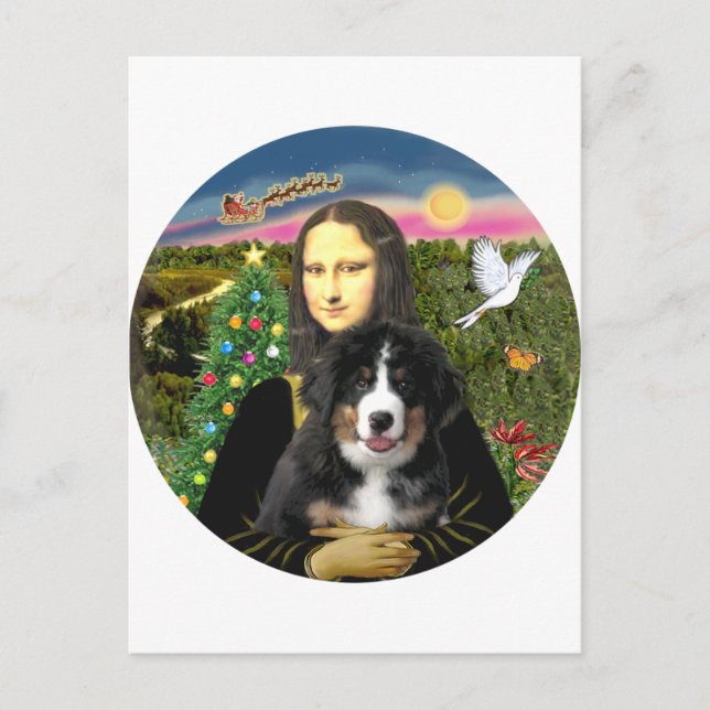 A Mona Lisa Christmas - Bernese MD Puppy Holiday Postcard (Front)