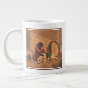 A Monkey And A Dog With A Large Tambourine Large Coffee Mug
