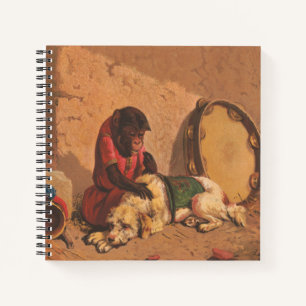 A Monkey And A Dog With A Large Tambourine Notebook