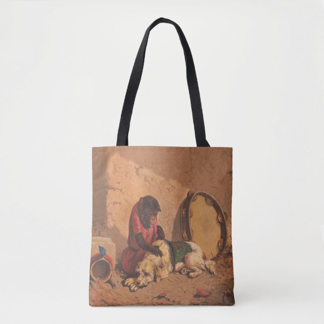 A Monkey And A Dog With A Large Tambourine Tote Bag (Front)