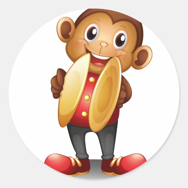 A monkey holding cymbals classic round sticker (Front)