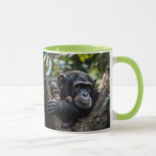 A monkey mom watches over a baby. mug