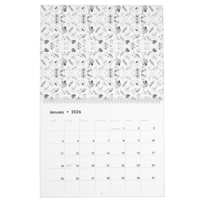 A monochromatic design showcasing a multitude of f calendar (Jan 2026)