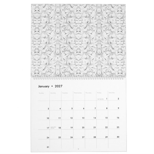 A monochrome pattern featuring numerous intersecti calendar (Jan 2027)