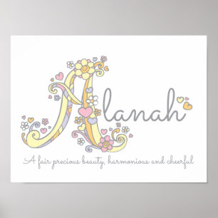 A monogram art Alanah girls name meaning poster