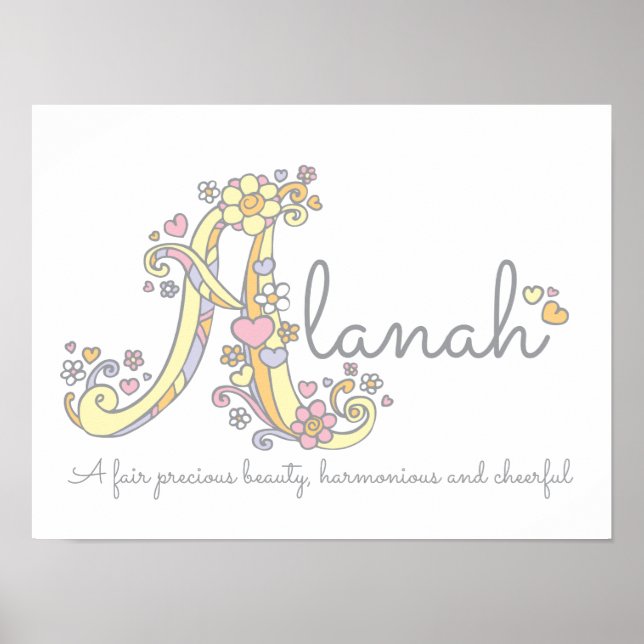A monogram art Alanah girls name meaning poster (Front)