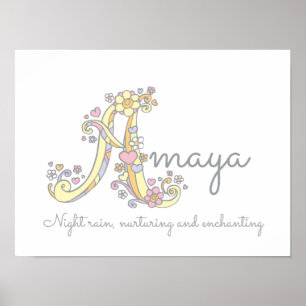 A monogram art Amaya girls name meaning poster