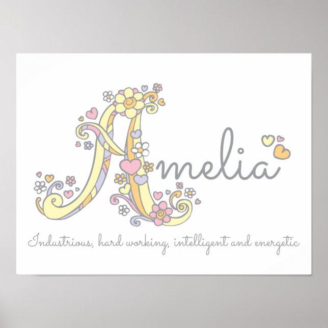 A monogram art Amelia girls name meaning poster (Front)