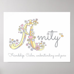 A monogram art Amity girls name meaning poster