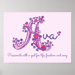 A monogram art Ava girls name meaning poster