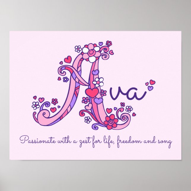 A monogram art Ava girls name meaning poster (Front)