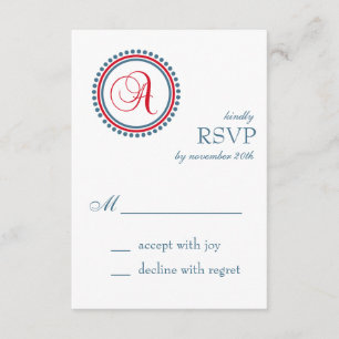 A Monogram Dot Circle RSVP Cards (Red / Blue)