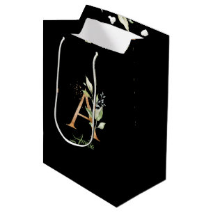 A monogram eucalyptus greenery faux  gold foil  la medium gift bag