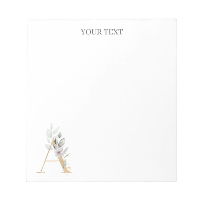 A Monogram Floral Personalised Notepad (Front)