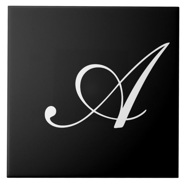 A Monogram Initial White on Black Tile (Front)