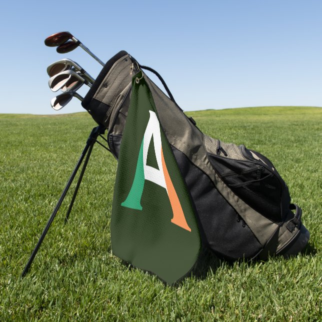 A Monogram overlaid on Irish Flag gtt Golf Towel (Green)