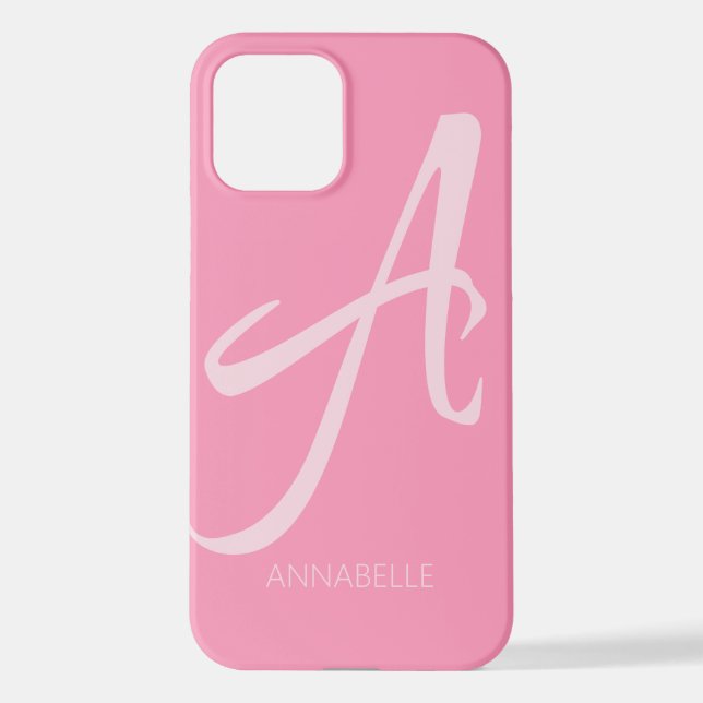 A Monogram Personalised Pink iPhone Case (Back)