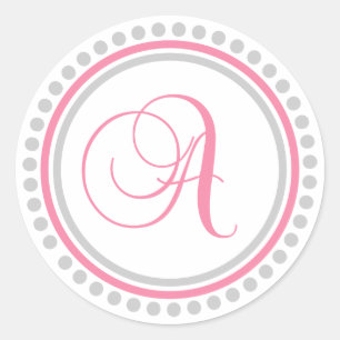 A Monogram (Pink / Silver Dot Circle) Classic Round Sticker