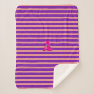 A Monogram Purple Pink Stripe Sherpa Blanket