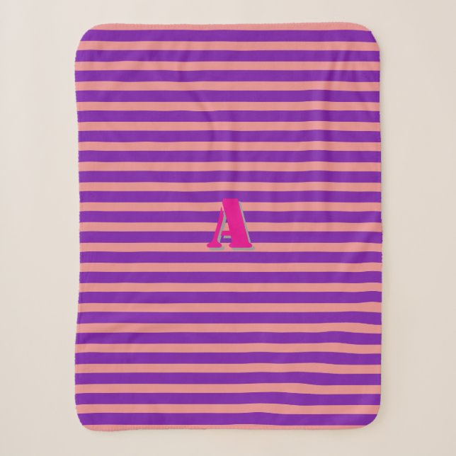 A Monogram Purple Pink Stripe Sherpa Blanket (Front)