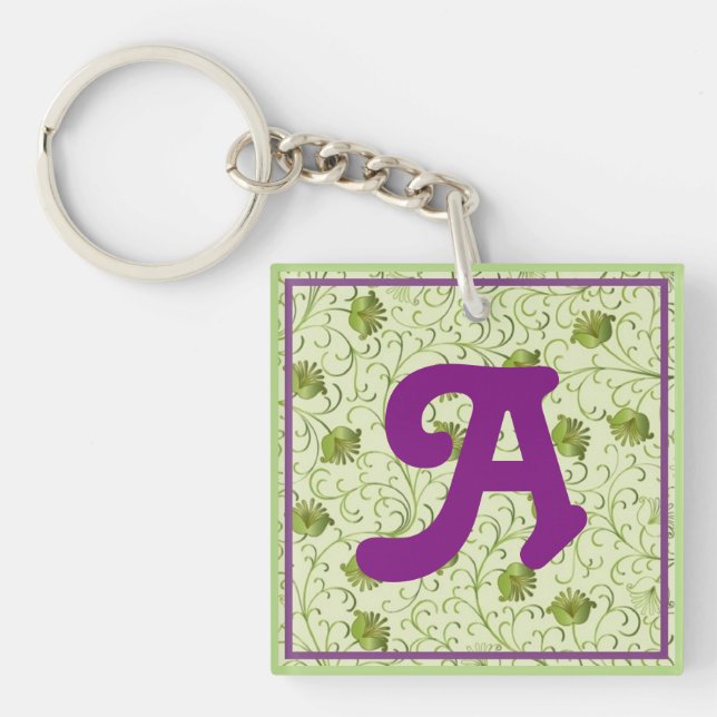 A-Monogrammed Green Spring Keychain (Front)