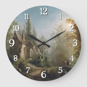 A Moonlit Night Over a Chapel and Riders - Rieger Large Clock