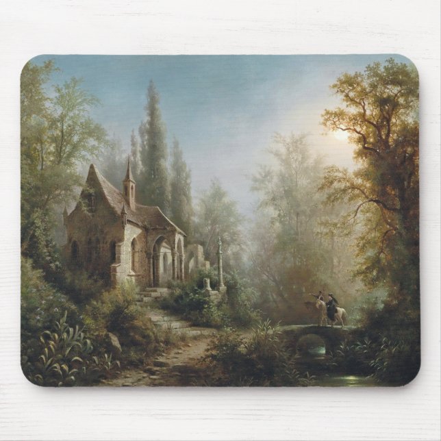 A Moonlit Night Over a Chapel and Riders - Rieger  Mouse Mat (Front)