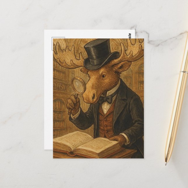 A Moose in a Library Postcard (Front/Back In Situ)