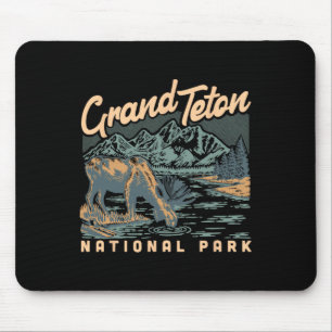 A Moose In Grand Teton National Park Vintage Hikin Mouse Mat