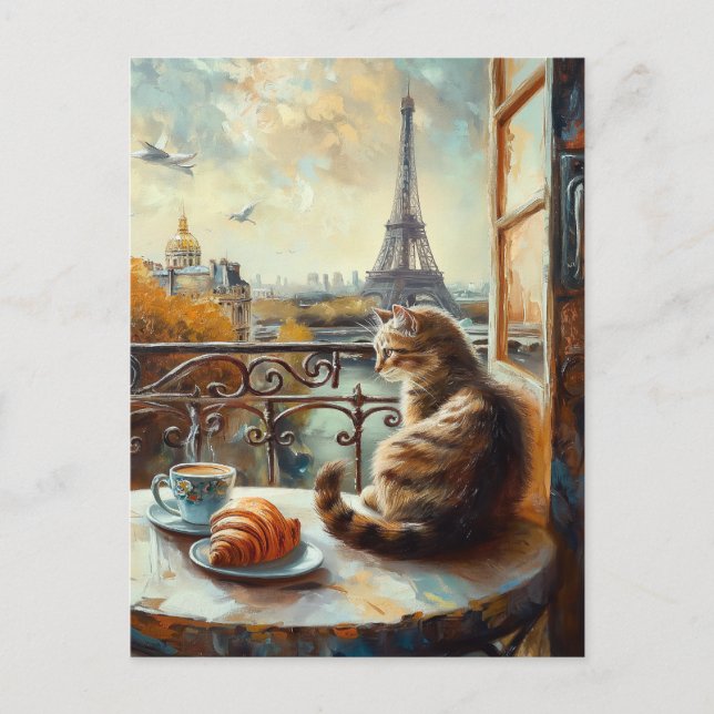 A Morning in Paris | Ginger Cat at a Cafe Postcard (Front)