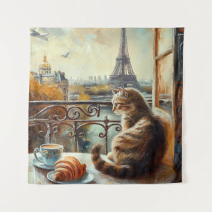 A Morning in Paris Ginger Cat at a Cafe Tapestry