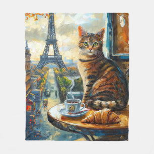 A Morning in Paris Tabby Cat at a Cafe Fleece Blanket