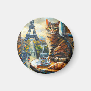 A Morning in Paris   Tabby Cat at a Cafe Magnet