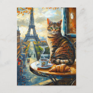 A Morning in Paris Tabby Cat at a Cafe Postcard