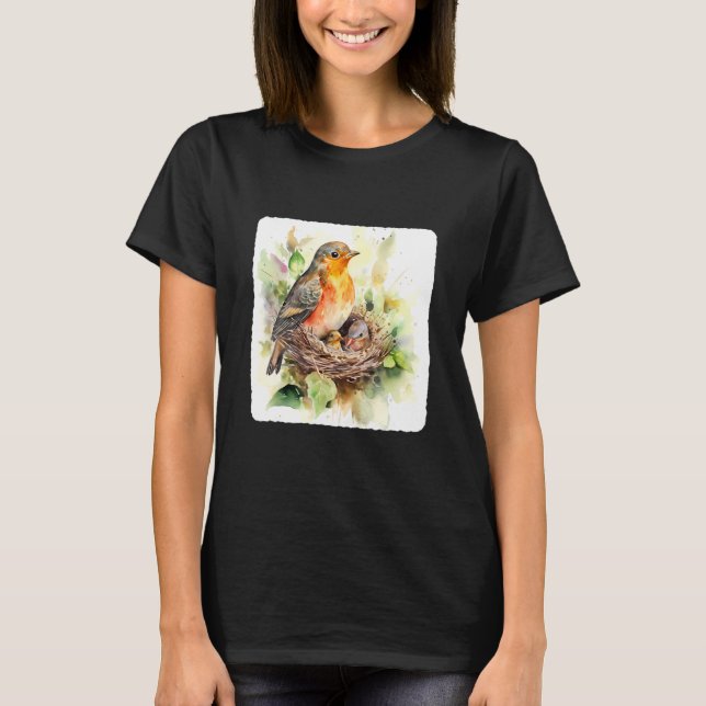 A Mother Bird Feeding Her Chicks Bird Feeding Youn T-Shirt (Front)