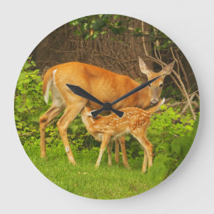 A mother deer and her fawn large clock