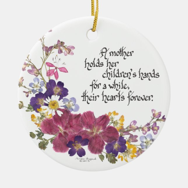 A Mother holds a child's heart Ceramic Tree Decoration (Front)