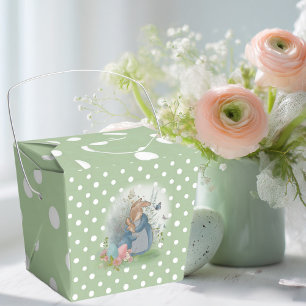a mother rabbit and her baby rabbit in a clearing  favour box