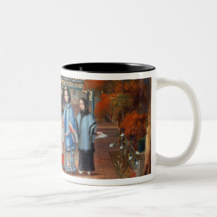 A mother with her children in a chinese garden, c. Two-Tone coffee mug