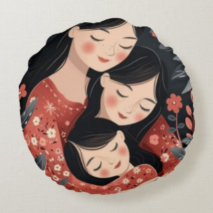 A Mother's Embrace Heartwarming Love and Family Round Cushion