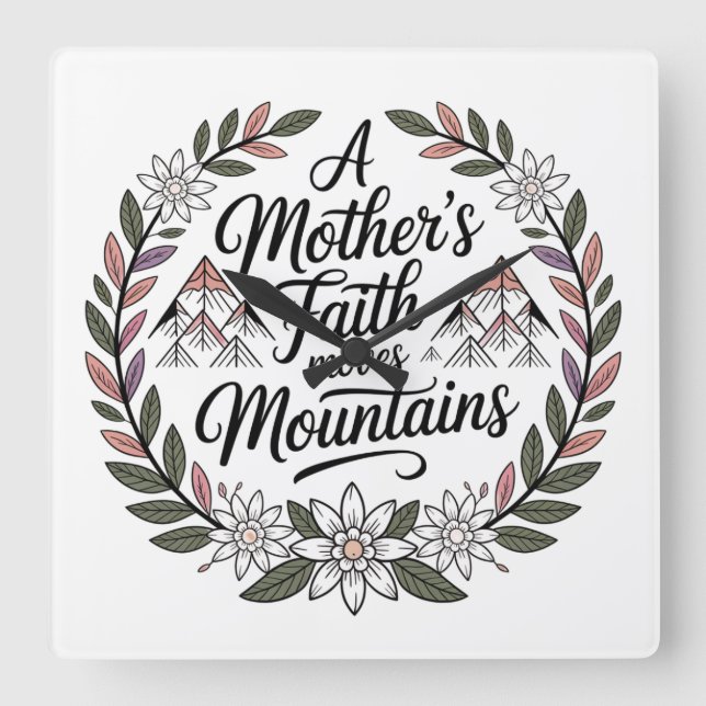 A Mother's Faith Moves Mountains Square Wall Clock (Front)