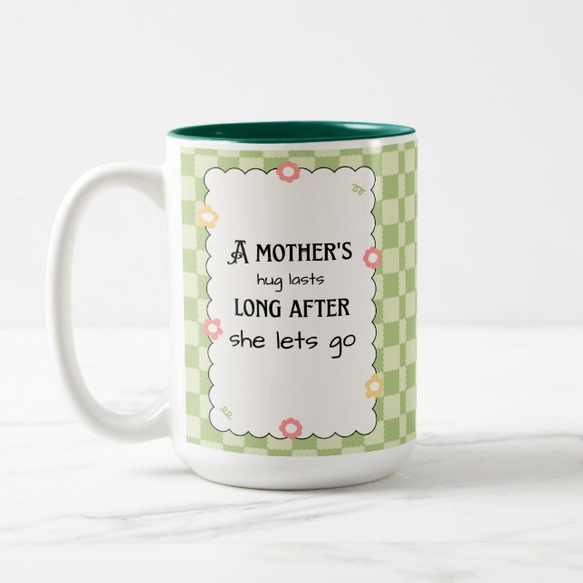 A mother's hug lasts long after she lets go Two-Tone coffee mug (Left)