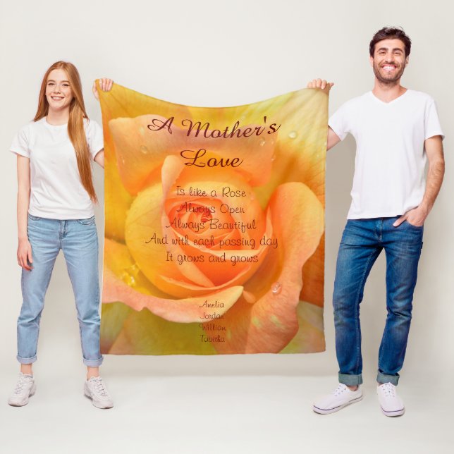 A Mother's Love is like a Rose Yellow Orange Fleece Blanket (In Situ)