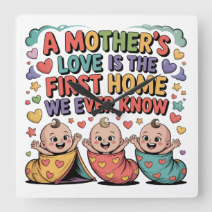 A Mother's Love Is The First Home We Ever Know Square Wall Clock